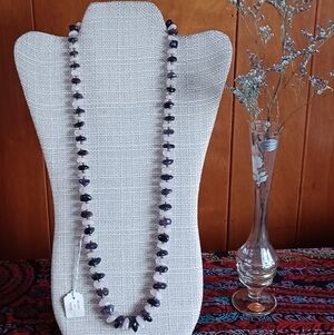 Vintage Made In India Tumbled Gemstone Single Strand Necklace 💜🩷 NOS